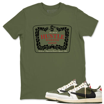 1s Travis Scott Medium Olive shirts to match jordans Hustle Harder sneaker match tees Air Jordan 1 Travis Scott Medium Olive SNRT Sneaker Release Tees unisex cotton Military Green 1 crew neck shirts