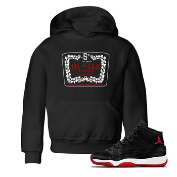 11s Bred Velvet shirts to match jordans Hustle Harder sneaker match tees Air Jordan 11 Bred Velvet SNRT Sneaker Release Tees Youth Baby Black 1 crew neck shirts