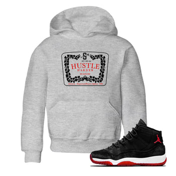 11s Bred Velvet shirts to match jordans Hustle Harder sneaker match tees Air Jordan 11 Bred Velvet SNRT Sneaker Release Tees Youth Baby Heather Grey 1 crew neck shirts