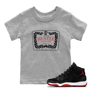 11s Bred Velvet shirts to match jordans Hustle Harder sneaker match tees Air Jordan 11 Bred Velvet SNRT Sneaker Release Tees Youth Baby Heather Grey 1 crew neck shirts