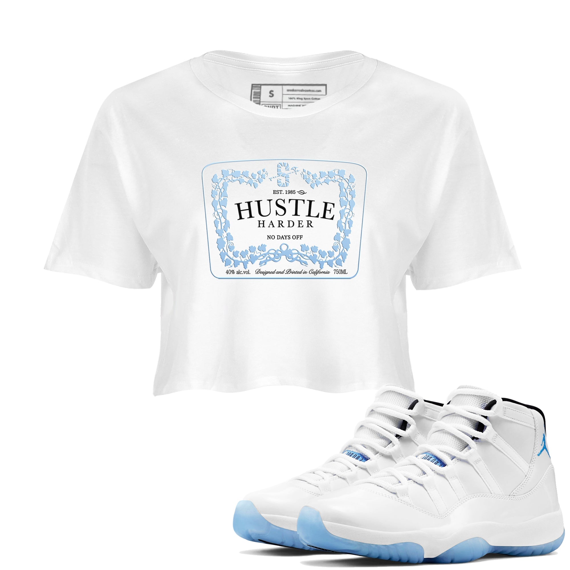 11 Columbia shirts to match jordans Hustle Harder sneaker match tees 11s Retro Legend Blue Columbia SNRT Sneaker Release Tees unisex cotton White 1 Crop Shirts