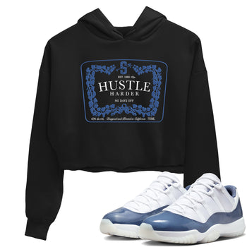 11s Diffused Blue shirts to match jordans Hustle Harder sneaker match tees Air Jordan 11 Diffused Blue SNRT Sneaker Release Tees unisex cotton Black 1 Crop Shirts