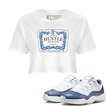 11s Diffused Blue shirts to match jordans Hustle Harder sneaker match tees Air Jordan 11 Diffused Blue SNRT Sneaker Release Tees unisex cotton White 1 Crop Shirts
