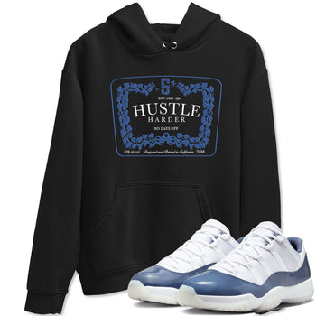 11s Diffused Blue shirts to match jordans Hustle Harder sneaker match tees Air Jordan 11 Diffused Blue SNRT Sneaker Release Tees unisex cotton Black 1 crew neck shirts