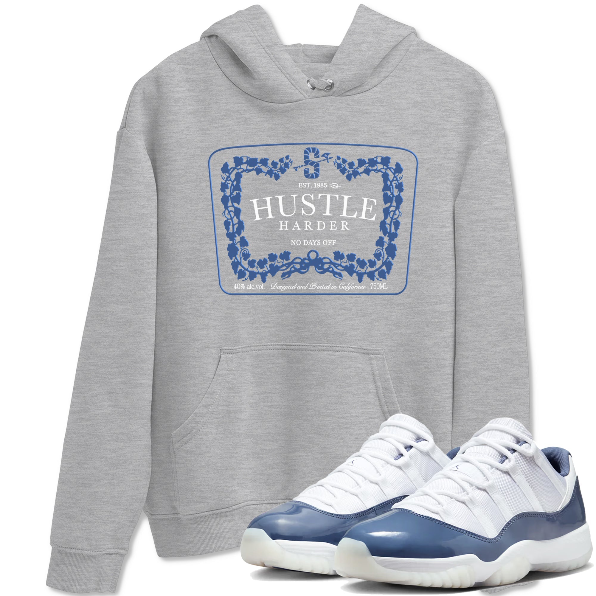 11s Diffused Blue shirts to match jordans Hustle Harder sneaker match tees Air Jordan 11 Diffused Blue SNRT Sneaker Release Tees unisex cotton Heather Grey 1 crew neck shirts