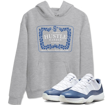 11s Diffused Blue shirts to match jordans Hustle Harder sneaker match tees Air Jordan 11 Diffused Blue SNRT Sneaker Release Tees unisex cotton Heather Grey 1 crew neck shirts