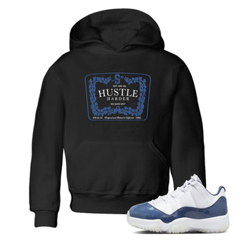11s Diffused Blue shirts to match jordans Hustle Harder sneaker match tees Air Jordan 11 Diffused Blue SNRT Sneaker Release Tees Youth Baby Black 1 crew neck shirts