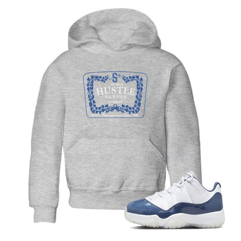 11s Diffused Blue shirts to match jordans Hustle Harder sneaker match tees Air Jordan 11 Diffused Blue SNRT Sneaker Release Tees Youth Baby Heather Grey 1 crew neck shirts