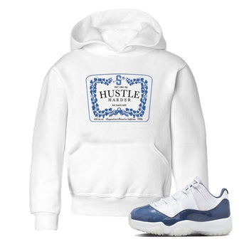 11s Diffused Blue shirts to match jordans Hustle Harder sneaker match tees Air Jordan 11 Diffused Blue SNRT Sneaker Release Tees Youth Baby White 1 crew neck shirts