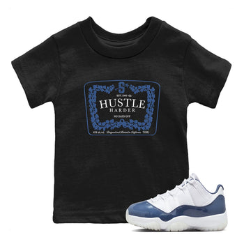 11s Diffused Blue shirts to match jordans Hustle Harder sneaker match tees Air Jordan 11 Diffused Blue SNRT Sneaker Release Tees Youth Baby Black 1 crew neck shirts