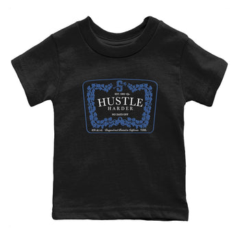 11s Diffused Blue shirts to match jordans Hustle Harder sneaker match tees Air Jordan 11 Diffused Blue SNRT Sneaker Release Tees Youth Baby Black 2 crew neck shirts