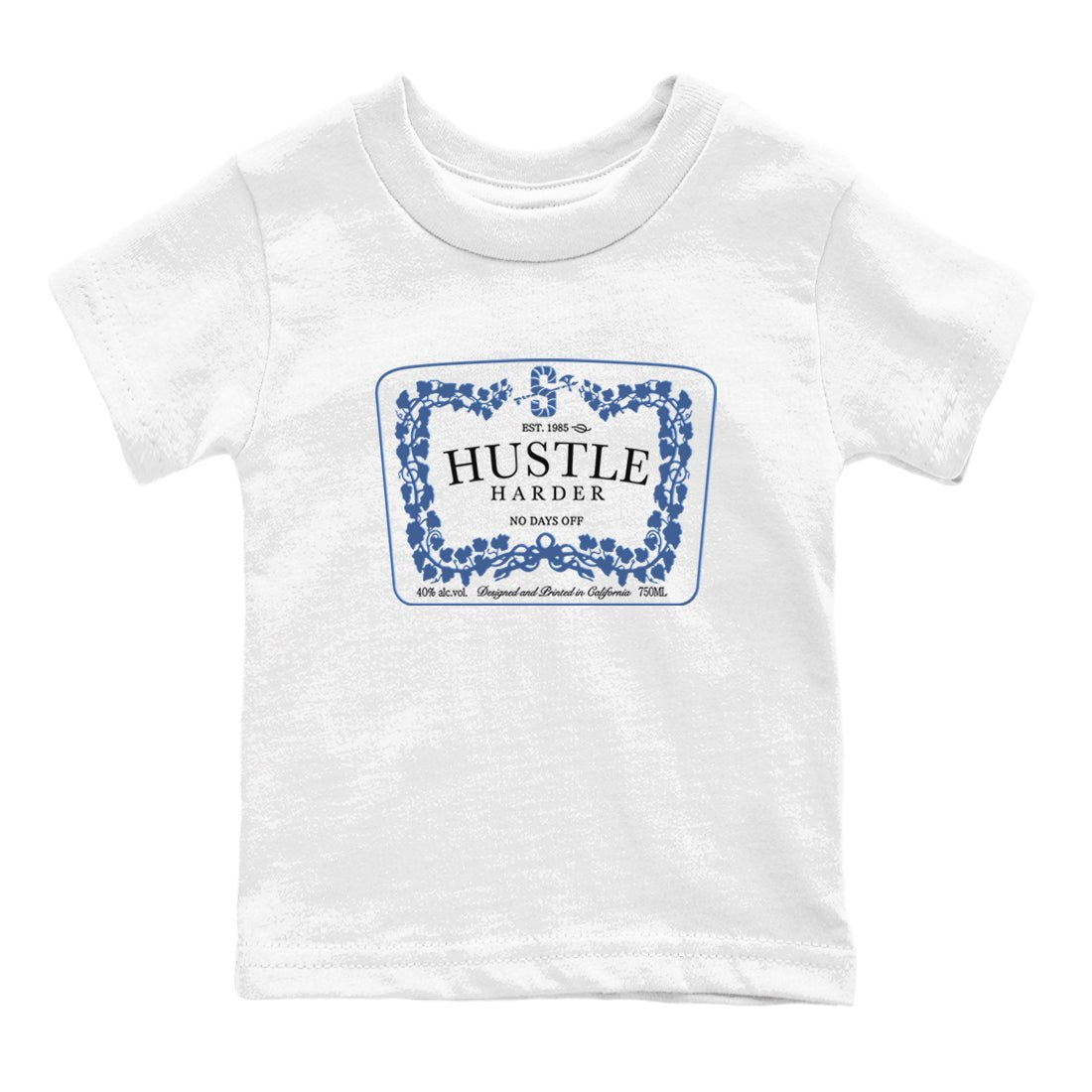 11s Diffused Blue shirts to match jordans Hustle Harder sneaker match tees Air Jordan 11 Diffused Blue SNRT Sneaker Release Tees Youth Baby White 2 crew neck shirts