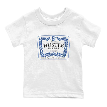 11s Diffused Blue shirts to match jordans Hustle Harder sneaker match tees Air Jordan 11 Diffused Blue SNRT Sneaker Release Tees Youth Baby White 2 crew neck shirts