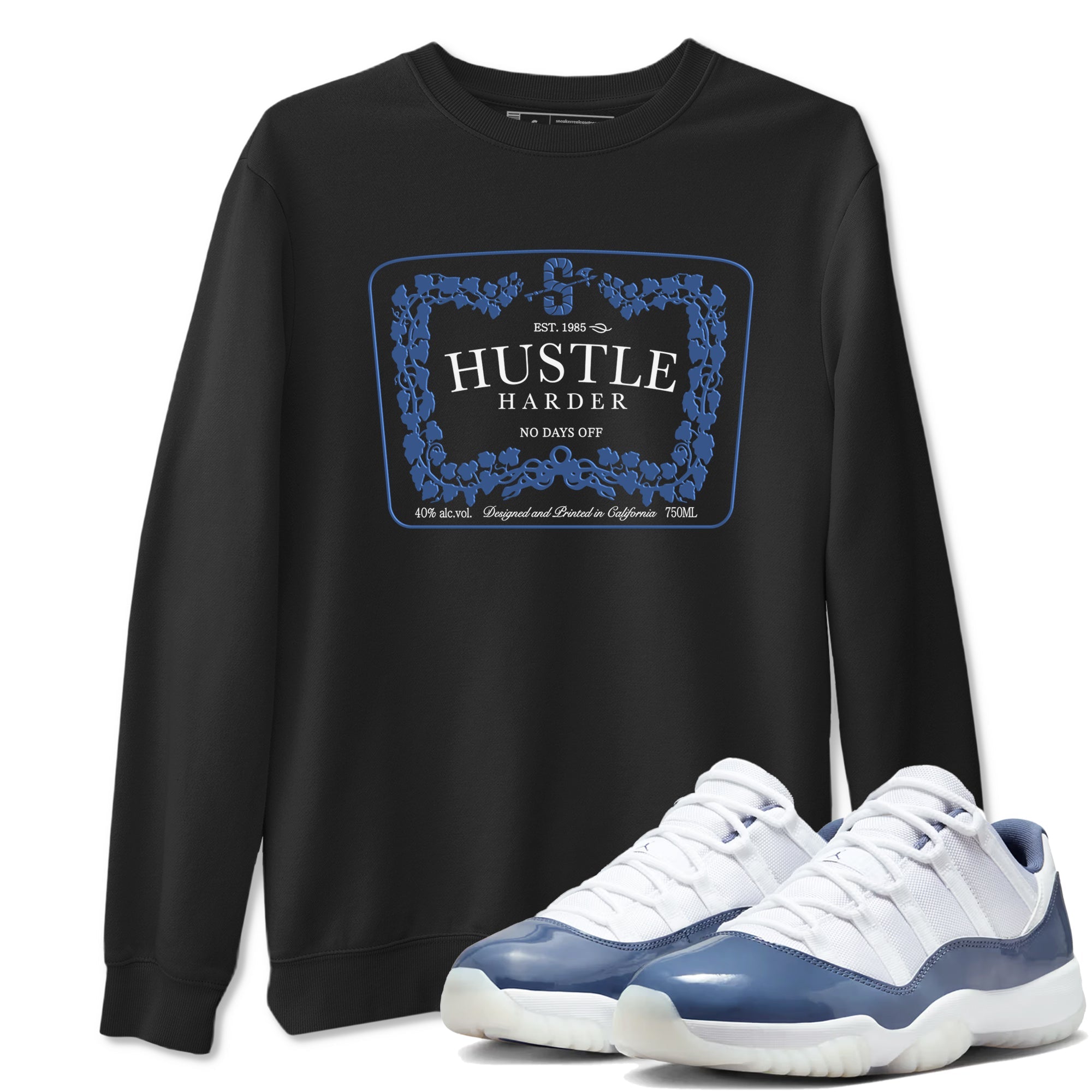 11s Diffused Blue shirts to match jordans Hustle Harder sneaker match tees Air Jordan 11 Diffused Blue SNRT Sneaker Release Tees unisex cotton Black 1 crew neck shirts