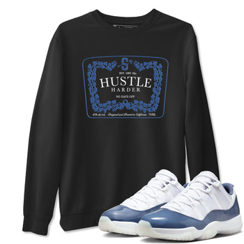 11s Diffused Blue shirts to match jordans Hustle Harder sneaker match tees Air Jordan 11 Diffused Blue SNRT Sneaker Release Tees unisex cotton Black 1 crew neck shirts