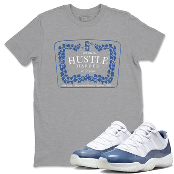 11s Diffused Blue shirts to match jordans Hustle Harder sneaker match tees Air Jordan 11 Diffused Blue SNRT Sneaker Release Tees unisex cotton Heather Grey 1 crew neck shirts