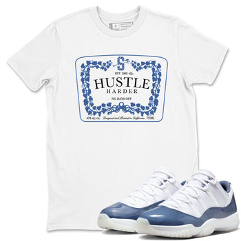 11s Diffused Blue shirts to match jordans Hustle Harder sneaker match tees Air Jordan 11 Diffused Blue SNRT Sneaker Release Tees unisex cotton White 1 crew neck shirts