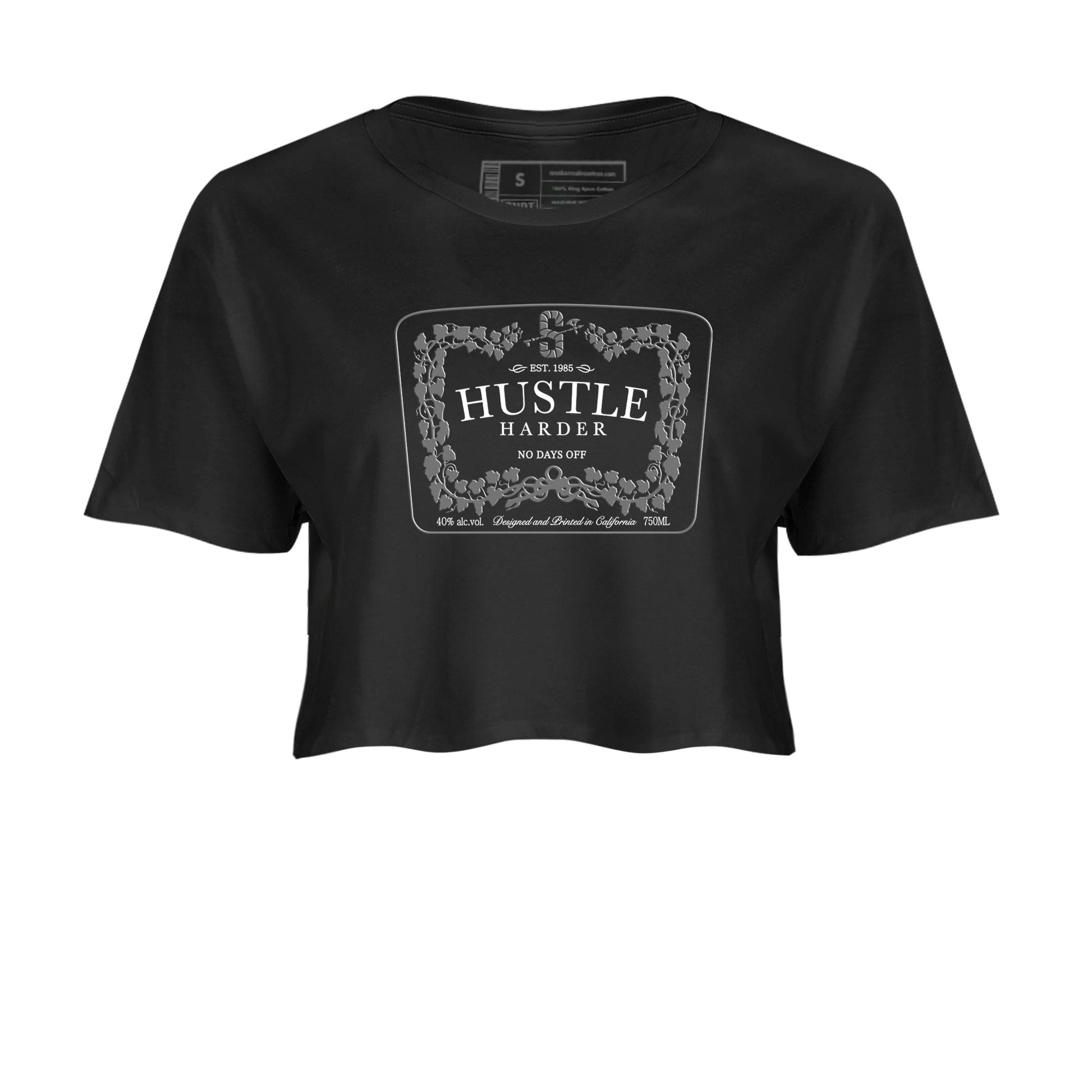 12s Black Wolf Grey shirts to match jordans Hustle Harder sneaker match tees Air Jordan 12 Black Wolf Grey match shoes to clothes SNRT Sneaker Tees unisex cotton Black 2 crop tee