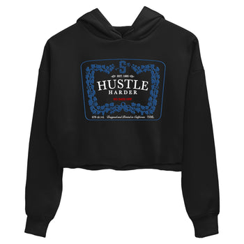 Hustle Harder womens crop tee perfect shirts to match jordans the Air Jordan 12 French Blue sneakers — the perfect match in Black 2.