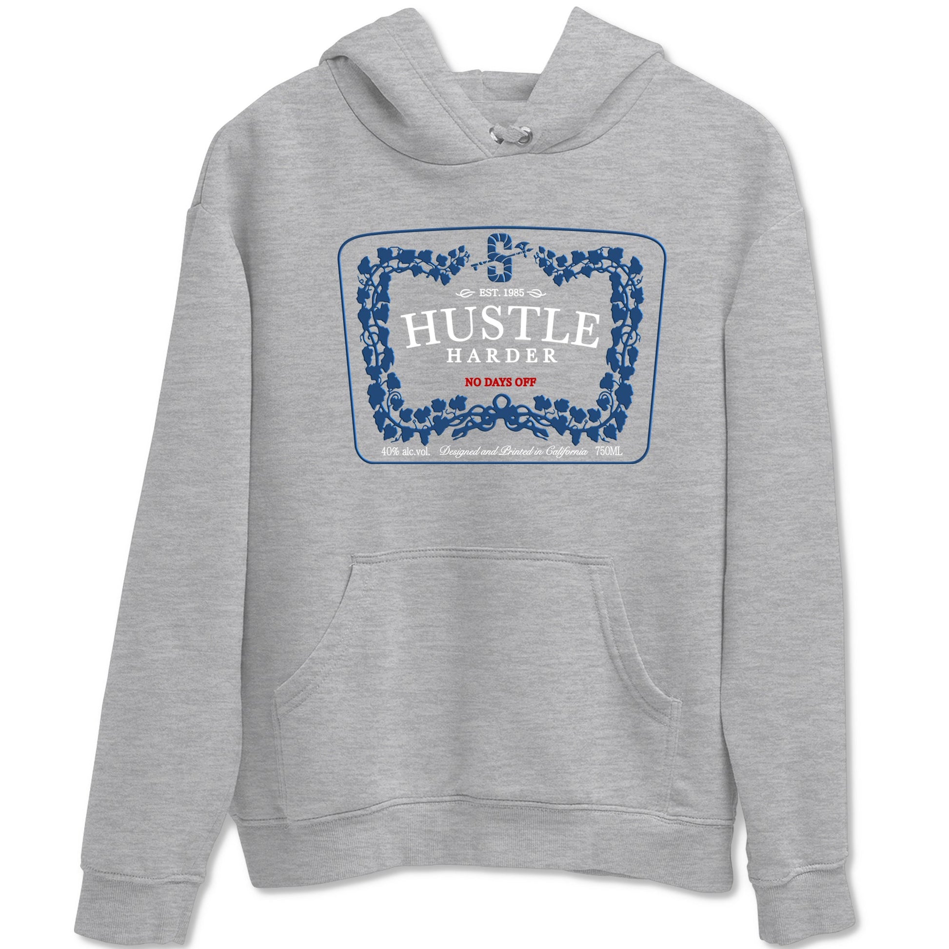 Hustle Harder sneaker match t-shirt styled to complete your fit with the Air Jordan 12 French Blue sneakers, graphic shirts in Heather Grey 2.