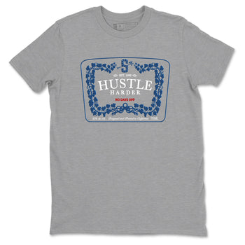 Hustle Harder sneaker match t-shirt styled to complete your fit with the Air Jordan 12 French Blue sneakers, graphic shirts in Heather Grey 2.