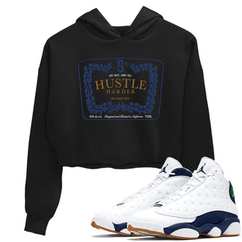 13s Midnight Navy shirts to match jordans Hustle Harder sneaker match tees Air Jordan 13 Midnight Navy SNRT Sneaker Release Tees unisex cotton Black 1 Crop Shirts