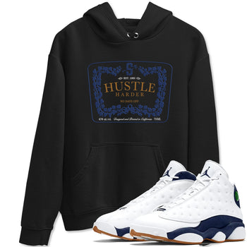 13s Midnight Navy shirts to match jordans Hustle Harder sneaker match tees Air Jordan 13 Midnight Navy SNRT Sneaker Release Tees unisex cotton Black 1 crew neck shirts
