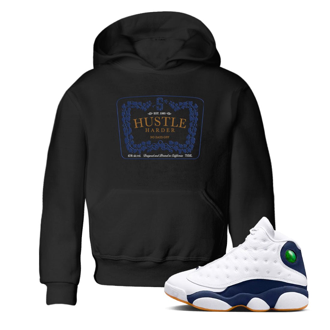 13s Midnight Navy shirts to match jordans Hustle Harder sneaker match tees Air Jordan 13 Midnight Navy SNRT Sneaker Release Tees Youth Baby Black 1 crew neck shirts
