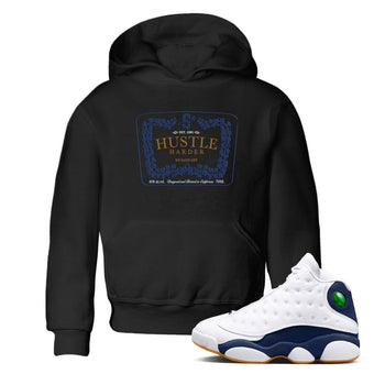 13s Midnight Navy shirts to match jordans Hustle Harder sneaker match tees Air Jordan 13 Midnight Navy SNRT Sneaker Release Tees Youth Baby Black 1 crew neck shirts