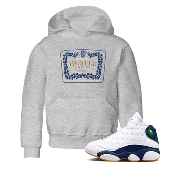 13s Midnight Navy shirts to match jordans Hustle Harder sneaker match tees Air Jordan 13 Midnight Navy SNRT Sneaker Release Tees Youth Baby Heather Grey 1 crew neck shirts