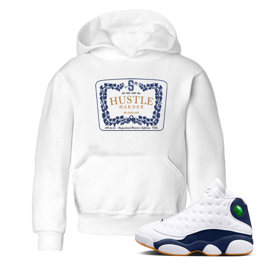 13s Midnight Navy shirts to match jordans Hustle Harder sneaker match tees Air Jordan 13 Midnight Navy SNRT Sneaker Release Tees Youth Baby White 1 crew neck shirts