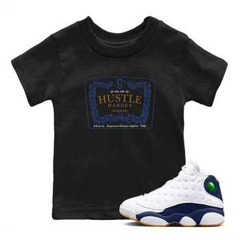 13s Midnight Navy shirts to match jordans Hustle Harder sneaker match tees Air Jordan 13 Midnight Navy SNRT Sneaker Release Tees Youth Baby Black 1 crew neck shirts