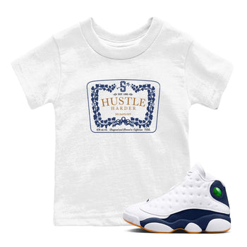 13s Midnight Navy shirts to match jordans Hustle Harder sneaker match tees Air Jordan 13 Midnight Navy SNRT Sneaker Release Tees Youth Baby White 1 crew neck shirts