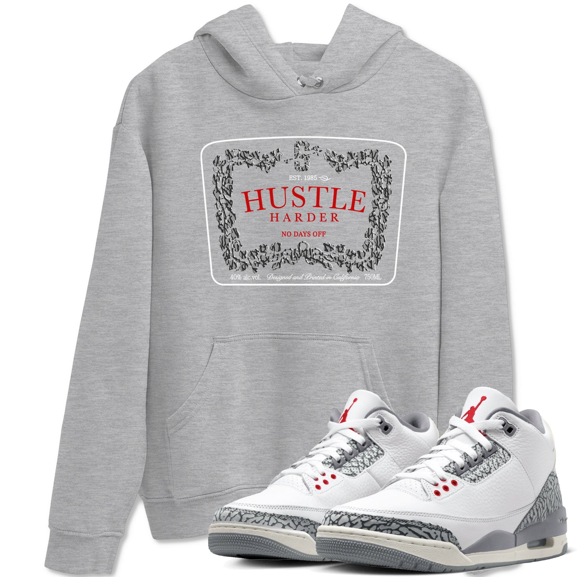 3s Cement Grey shirts to match jordans Hustle Harder sneaker match tees Air Jordan 3 Cement Grey SNRT Sneaker Release Tees unisex cotton Heather Grey 1 crew neck shirts