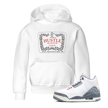 3s Cement Grey shirts to match jordans Hustle Harder sneaker match tees Air Jordan 3 Cement Grey SNRT Sneaker Release Tees Youth Baby White 1 crew neck shirts