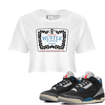 3s Rare Air shirts to match jordans Hustle Harder best t shirts to wear with jordans Air Jordan 3 OG Rare Air match shoes to clothes SNRT Sneaker Tees unisex cotton White 1 crop tee