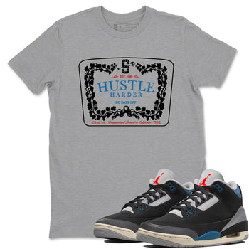 3s Rare Air shirts to match jordans Hustle Harder best t shirts to wear with jordans Air Jordan 3 OG Rare Air match shoes to clothes SNRT Sneaker Tees unisex cotton Heather Grey 1 shirts