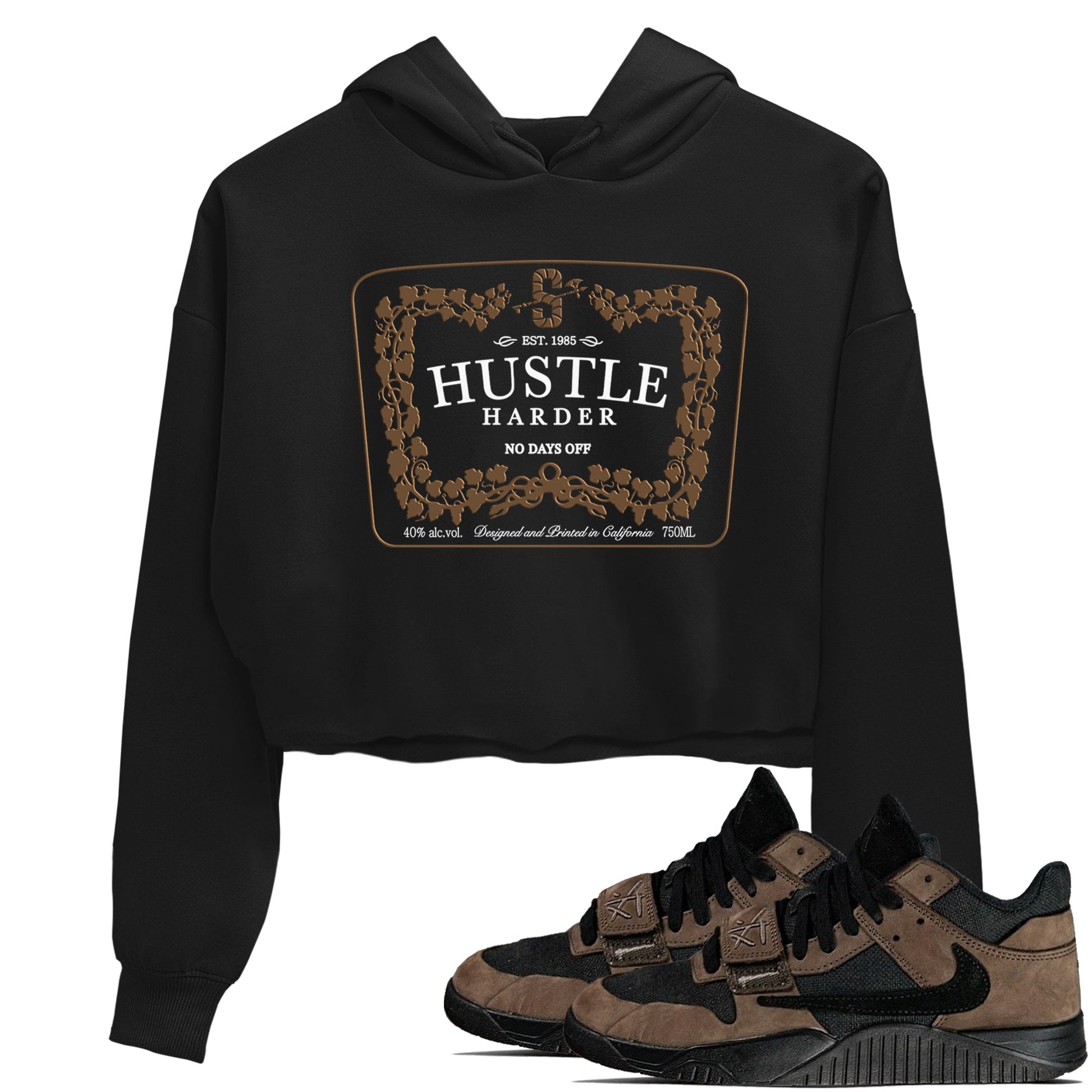 Jordan Jumpman Jack TR Travis Scott Dark Mocha shirts to match jordans Hustle Harder sneaker match tees Jordan Jumpman Jack Travis Scott Dark Mocha match shoes to clothes SNRT Sneaker Tees unisex cotton Black 1 crop tee