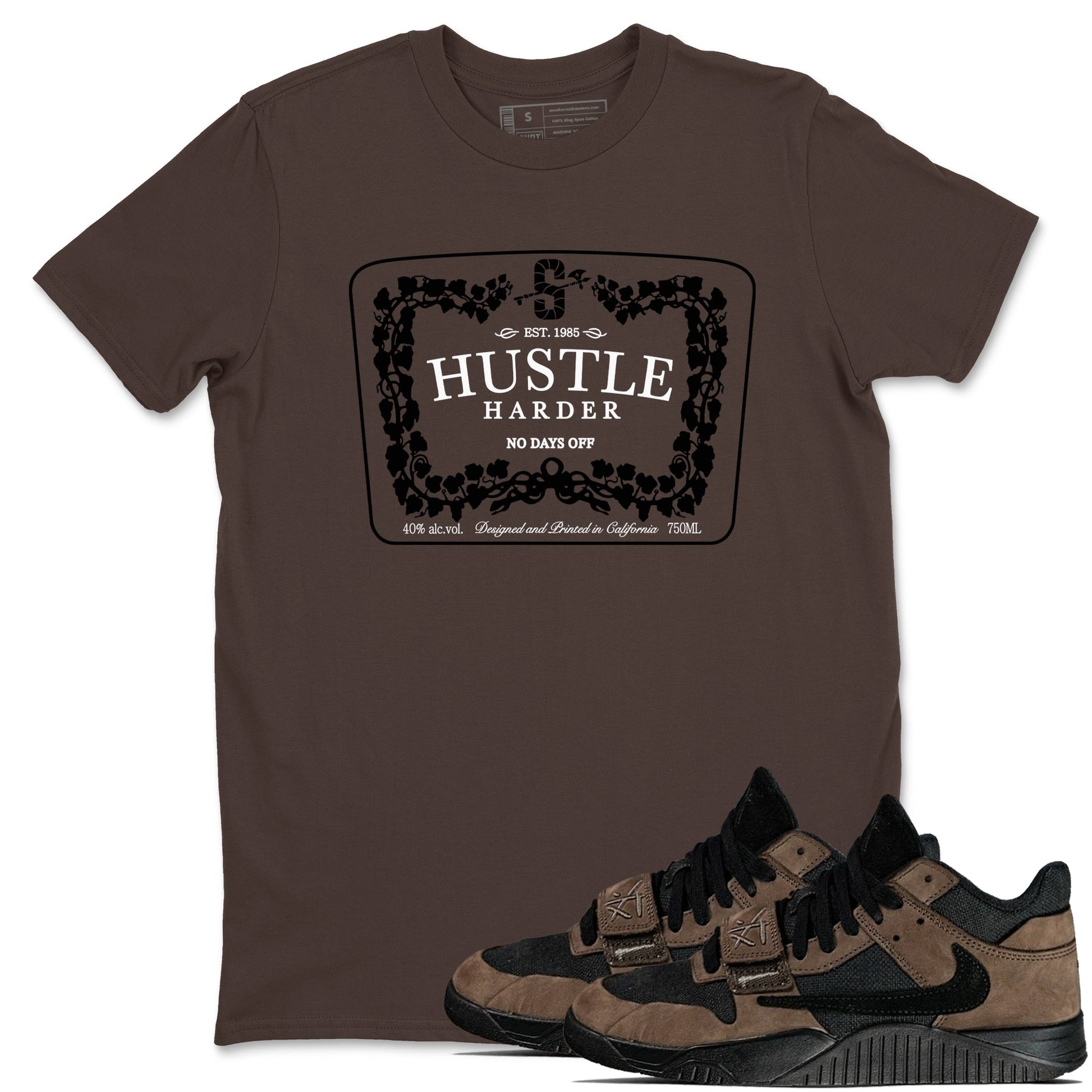 Jordan Jumpman Jack TR Travis Scott Dark Mocha shirts to match jordans Hustle Harder sneaker match tees Jordan Jumpman Jack Travis Scott Dark Mocha match shoes to clothes SNRT Sneaker Tees unisex cotton Dark Chocolate 1 shirts