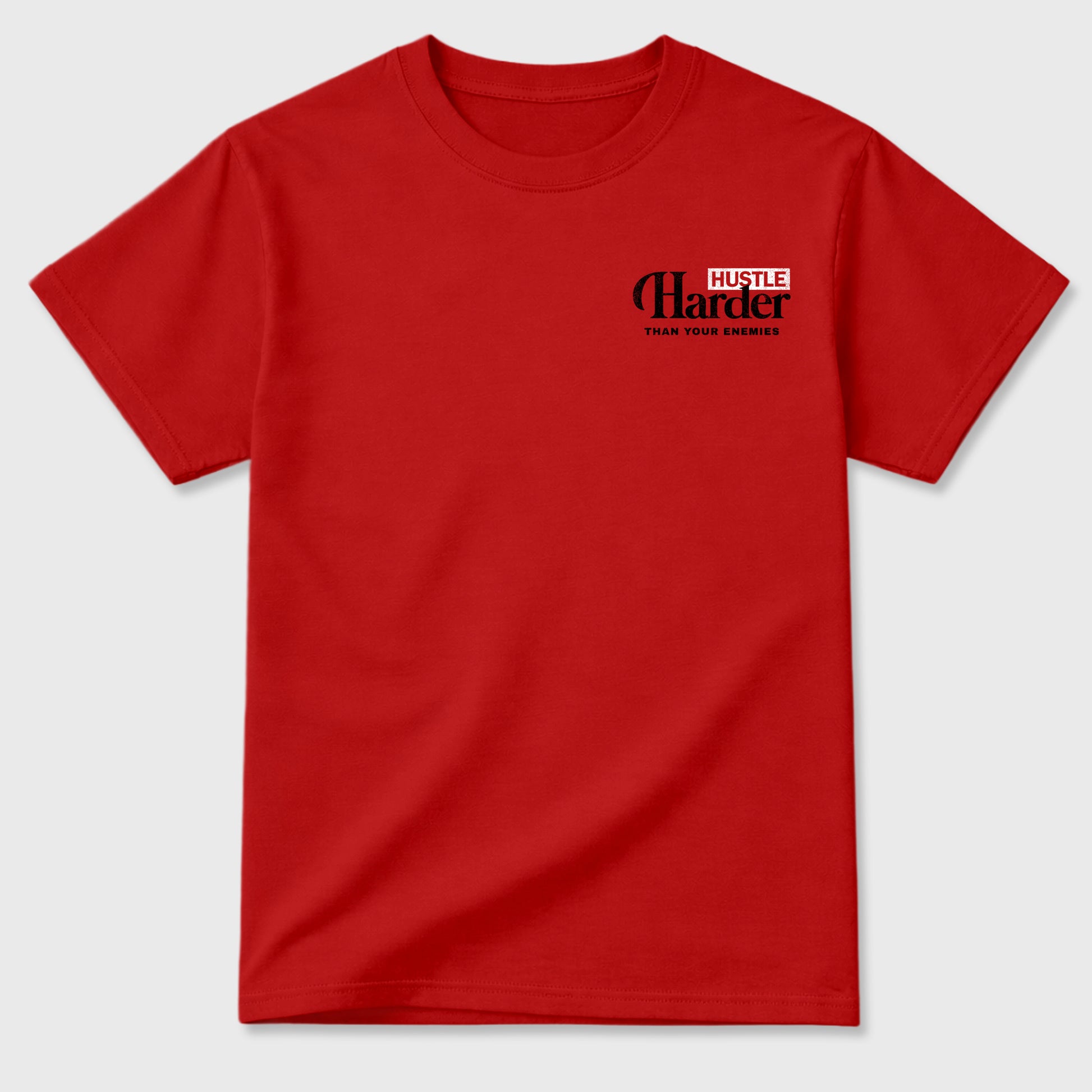 Hustle Harder Than Your Enemies graphic t-shirt styled to complete your sneaker outfit with the 1s Low OG Banned, shown in Red.