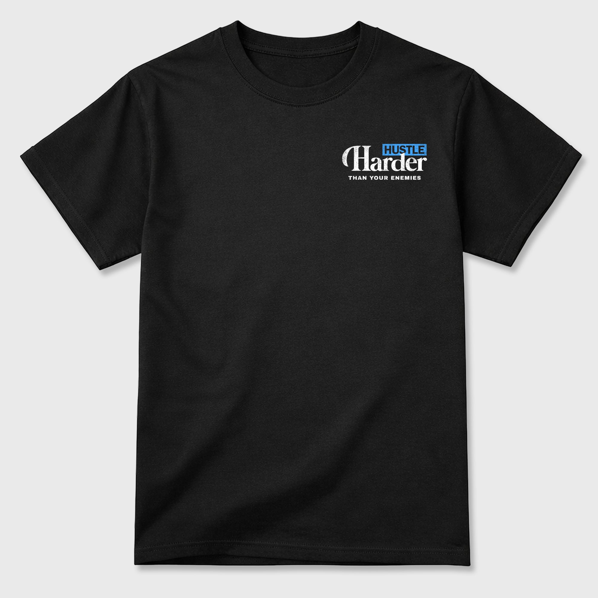 Hustle Harder Than Your Enemiesgraphic t-shirt. Streetwear sneakerfit. Sneaker outfit. Complete your fit with the 11s University Blue, shown in Black.