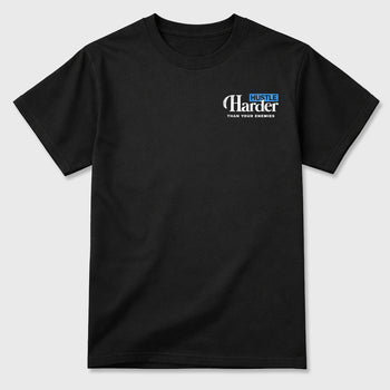 Hustle Harder Than Your Enemiesgraphic t-shirt. Streetwear sneakerfit. Sneaker outfit. Complete your fit with the 11s University Blue, shown in Black.