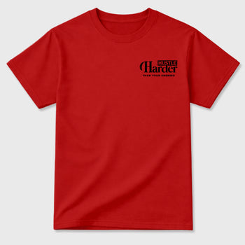 Hustle Harder Than Your Enemies Graphic T-Shirt sneaker match tee designed for the sneakers, featuring coordinated color options for a perfect streetwear match. Red shirt.