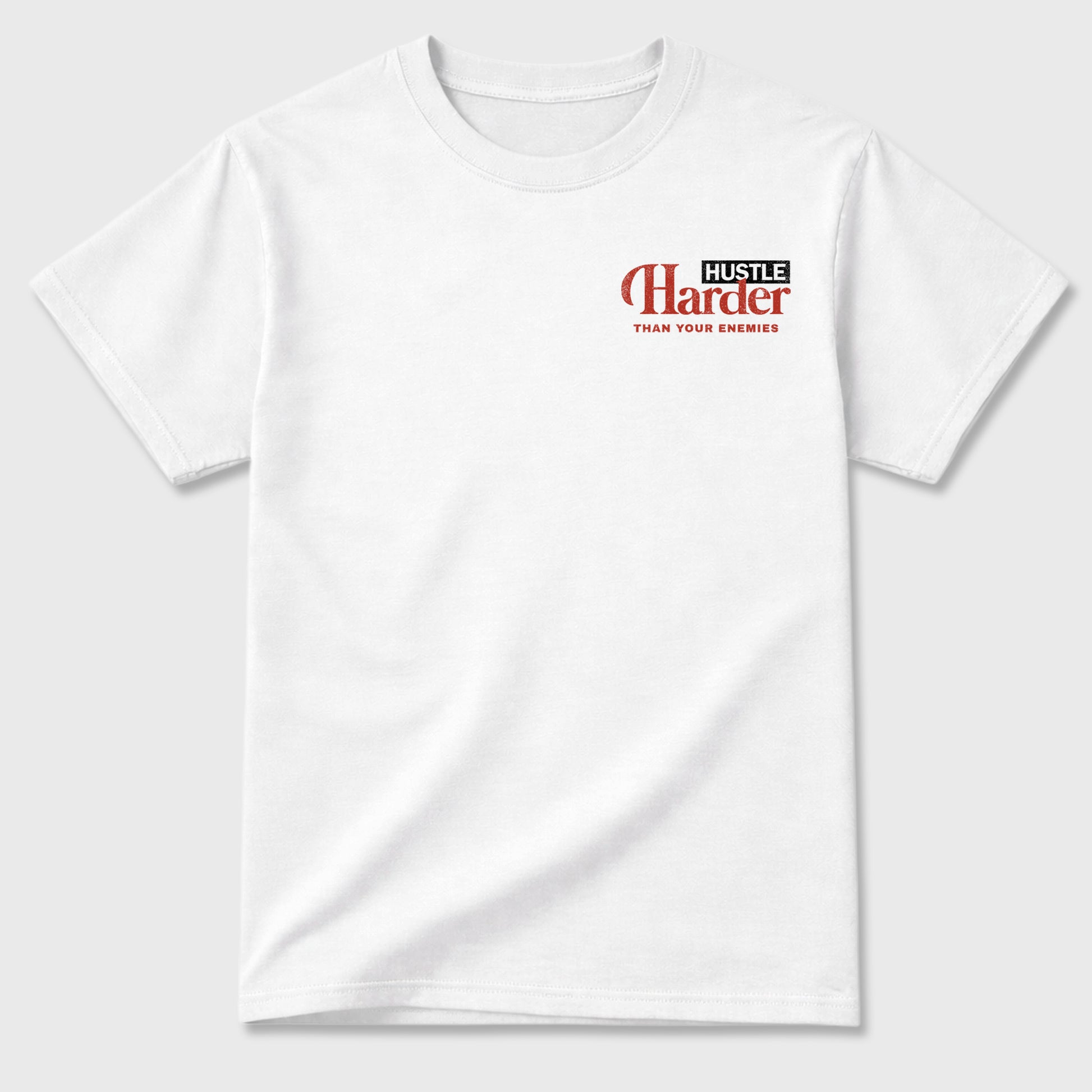 Hustle Harder Than Your Enemies Graphic T-Shirt sneaker match tee designed for the sneakers, featuring coordinated color options for a perfect streetwear match. White shirt.