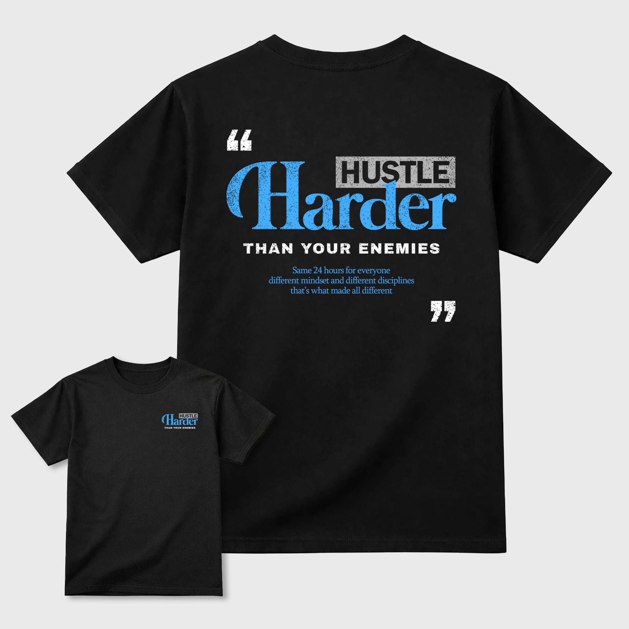 Hustle Harder Than Your Enemies Graphic T-Shirt sneaker match tee designed for the sneakers, featuring coordinated color options for a perfect streetwear match. Black shirt.