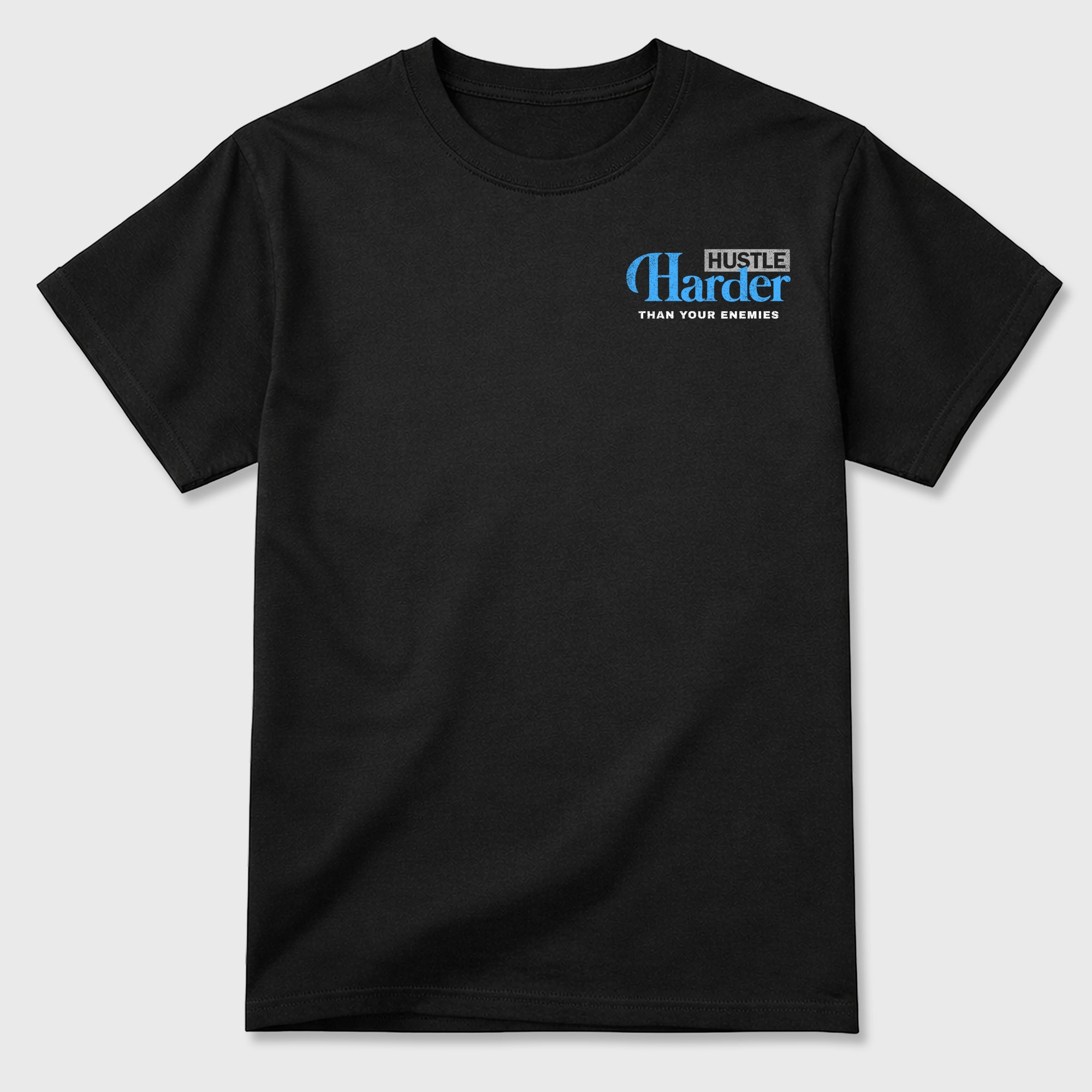 Hustle Harder Than Your Enemies Graphic T-Shirt sneaker match tee designed for the sneakers, featuring coordinated color options for a perfect streetwear match. Black shirt.