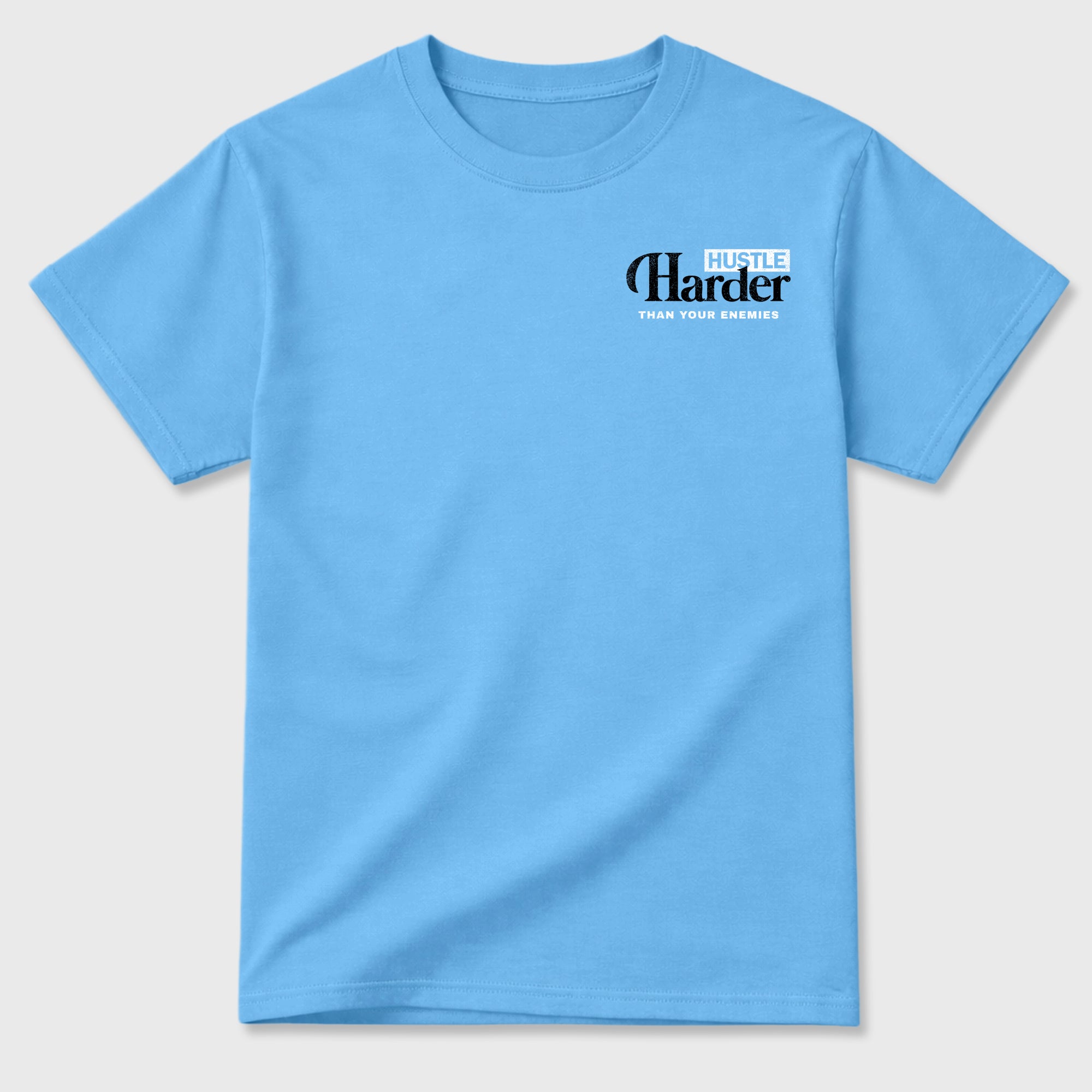 Hustle Harder Than Your Enemies Graphic T-Shirt sneaker match tee designed for the sneakers, featuring coordinated color options for a perfect streetwear match. Carolina Blue shirt.