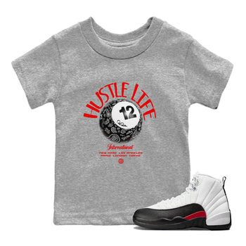 12s Taxi Flip shirts to match jordans Hustle Life sneaker match tees Air Jordan 12 Taxi Flip SNRT Sneaker Tees streetwear brand Baby and Youth Heather Grey 1 cotton tee