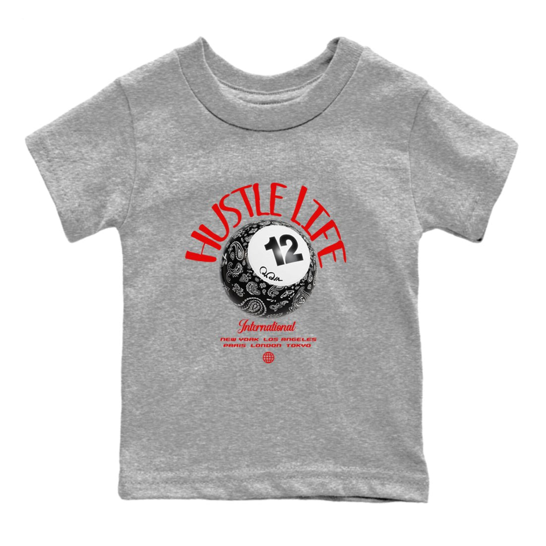 12s Taxi Flip shirts to match jordans Hustle Life sneaker match tees Air Jordan 12 Taxi Flip SNRT Sneaker Tees streetwear brand Baby and Youth Heather Grey 2 cotton tee