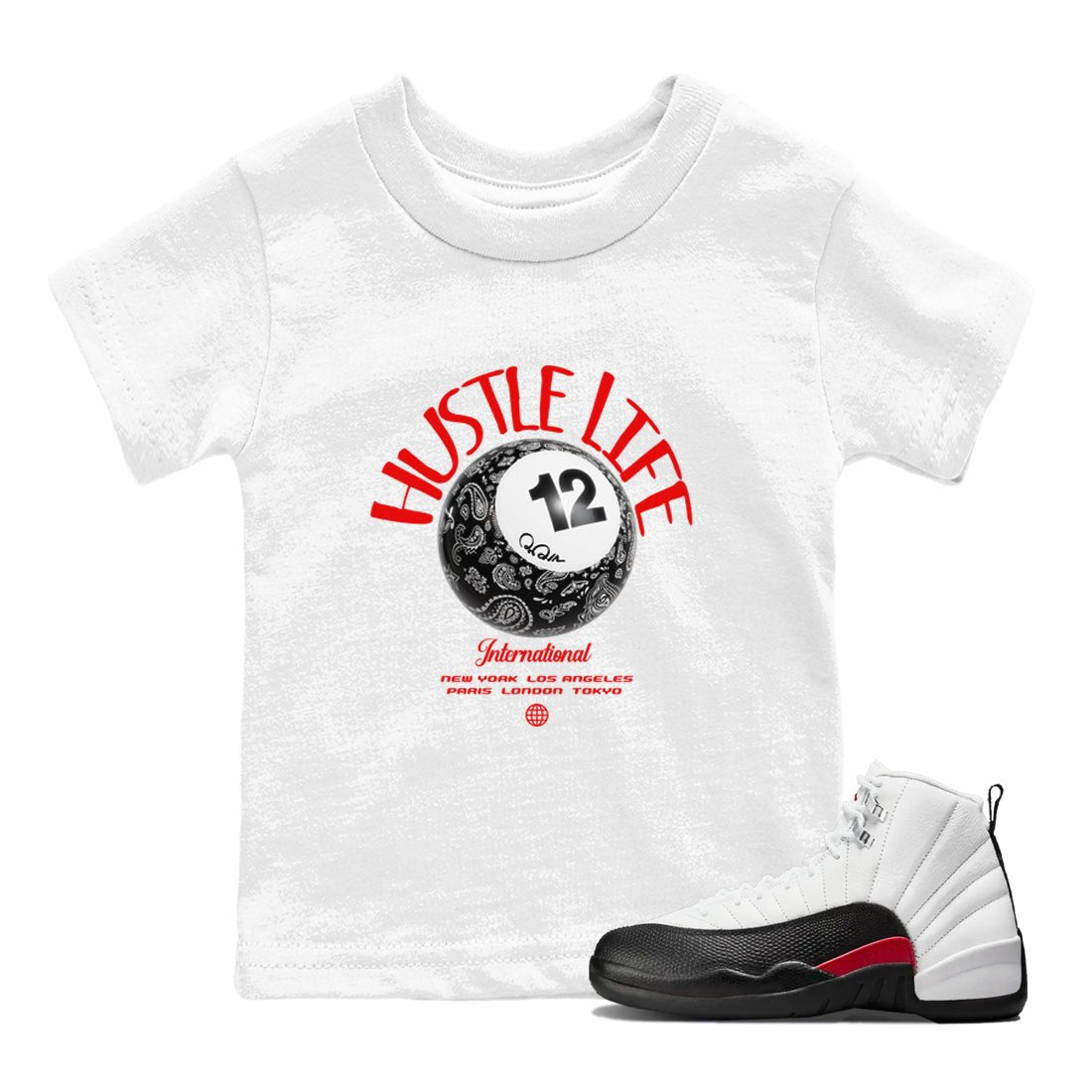 12s Taxi Flip shirts to match jordans Hustle Life sneaker match tees Air Jordan 12 Taxi Flip SNRT Sneaker Tees streetwear brand Baby and Youth White 1 cotton tee